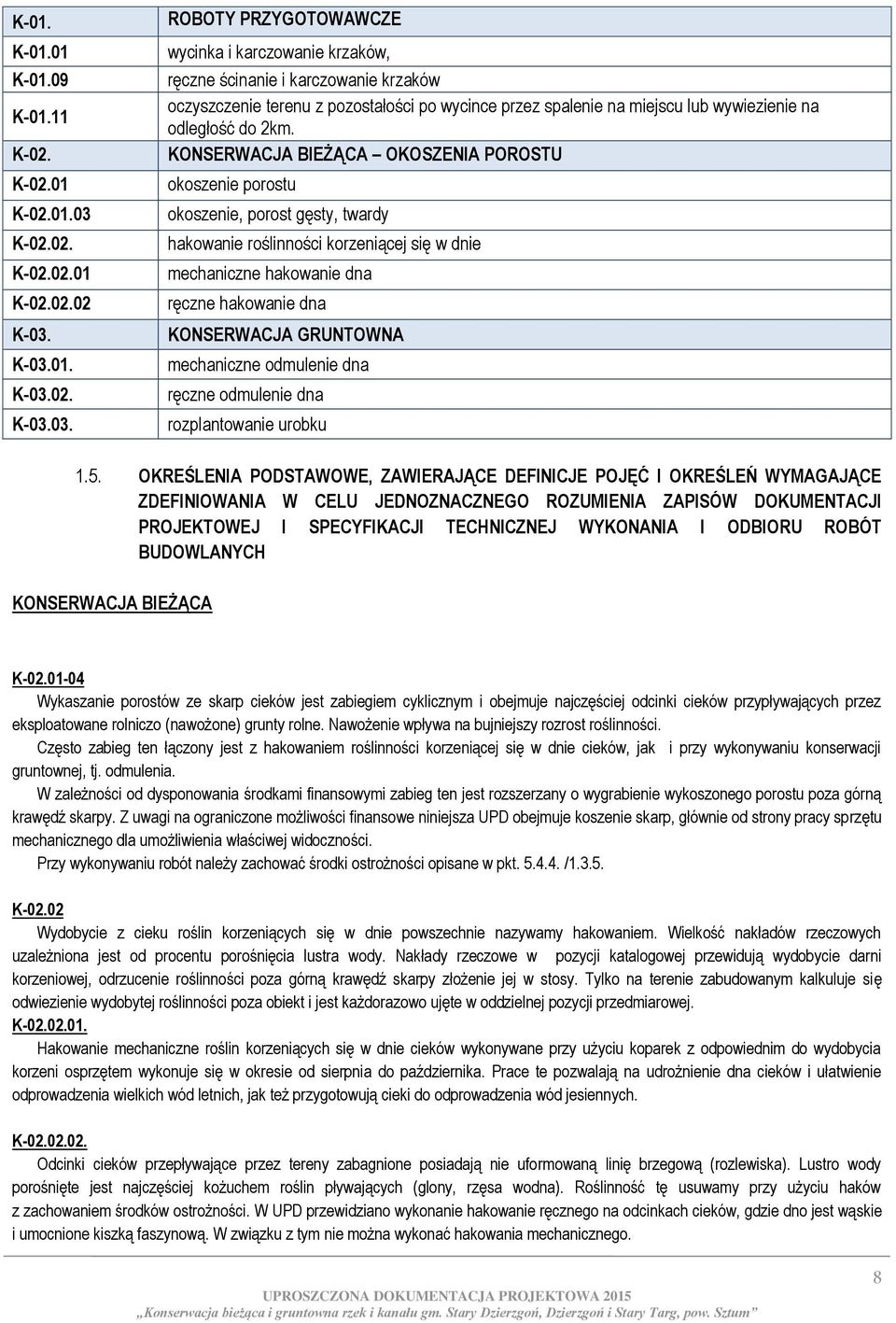 K-03.01. K-03.02. K-03.03. ROBOTY PRZYGOTOWAWCZE wycinka i karczowanie krzaków, ręczne ścinanie i karczowanie krzaków oczyszczenie terenu z pozostałości po wycince przez spalenie na miejscu lub