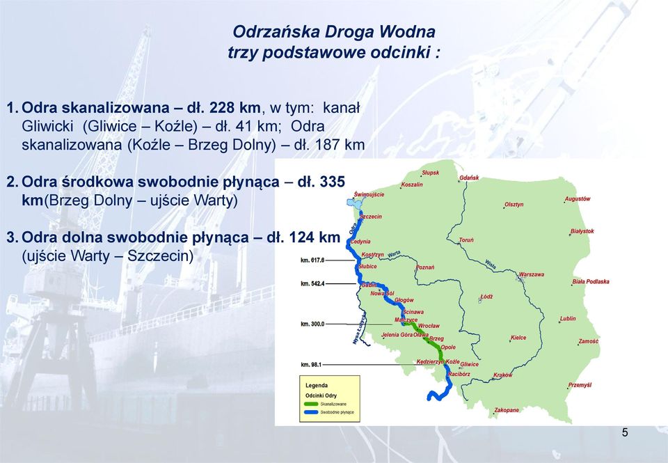 41 km; Odra skanalizowana (Koźle Brzeg Dolny) dł. 187 km 2.