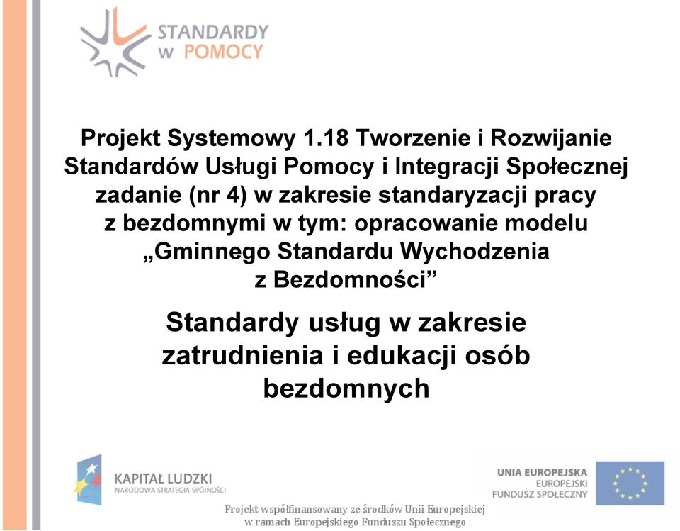 Społecznej zadanie (nr 4) w zakresie standaryzacji pracy z bezdomnymi w