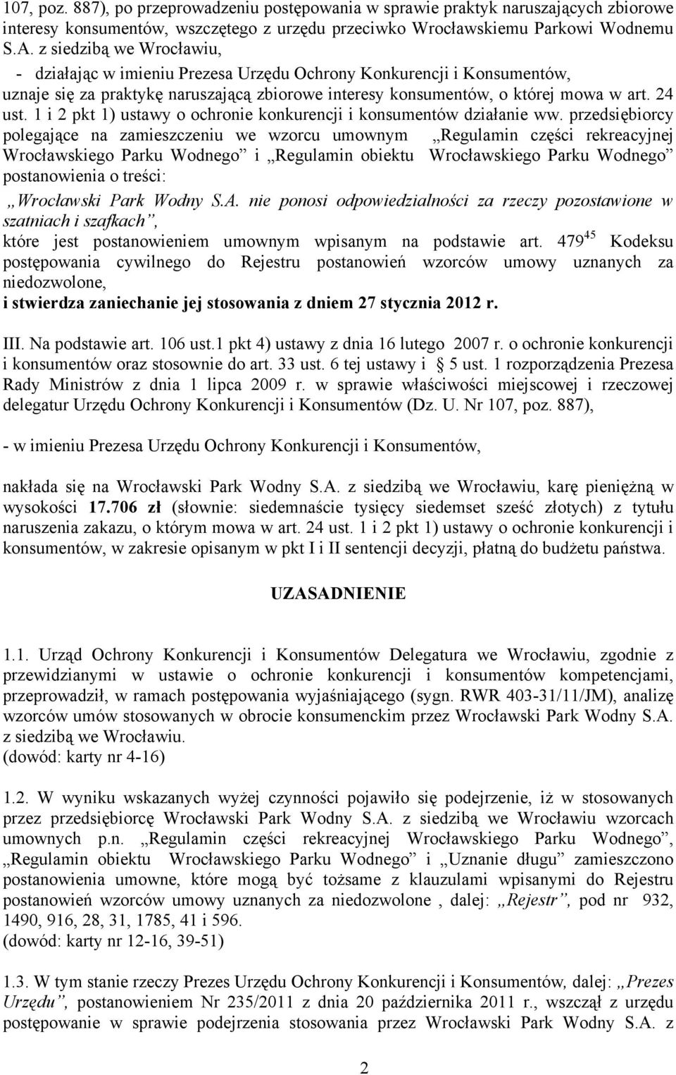 1 i 2 pkt 1) ustawy o ochronie konkurencji i konsumentów działanie ww.