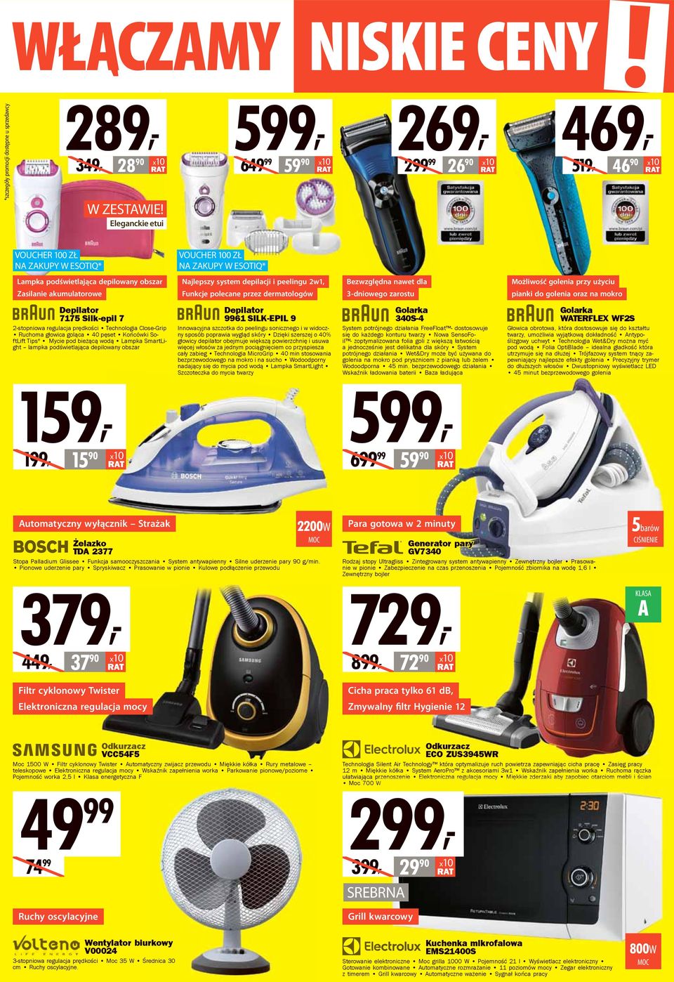 3-dniowego zarostu Możliwość golenia przy użyciu pianki do golenia oraz na mokro Depilator 7175 Silk-epil 7 2-stopniowa regulacja prędkości Technologia Close-Grip Ruchoma głowica goląca 40 pęset