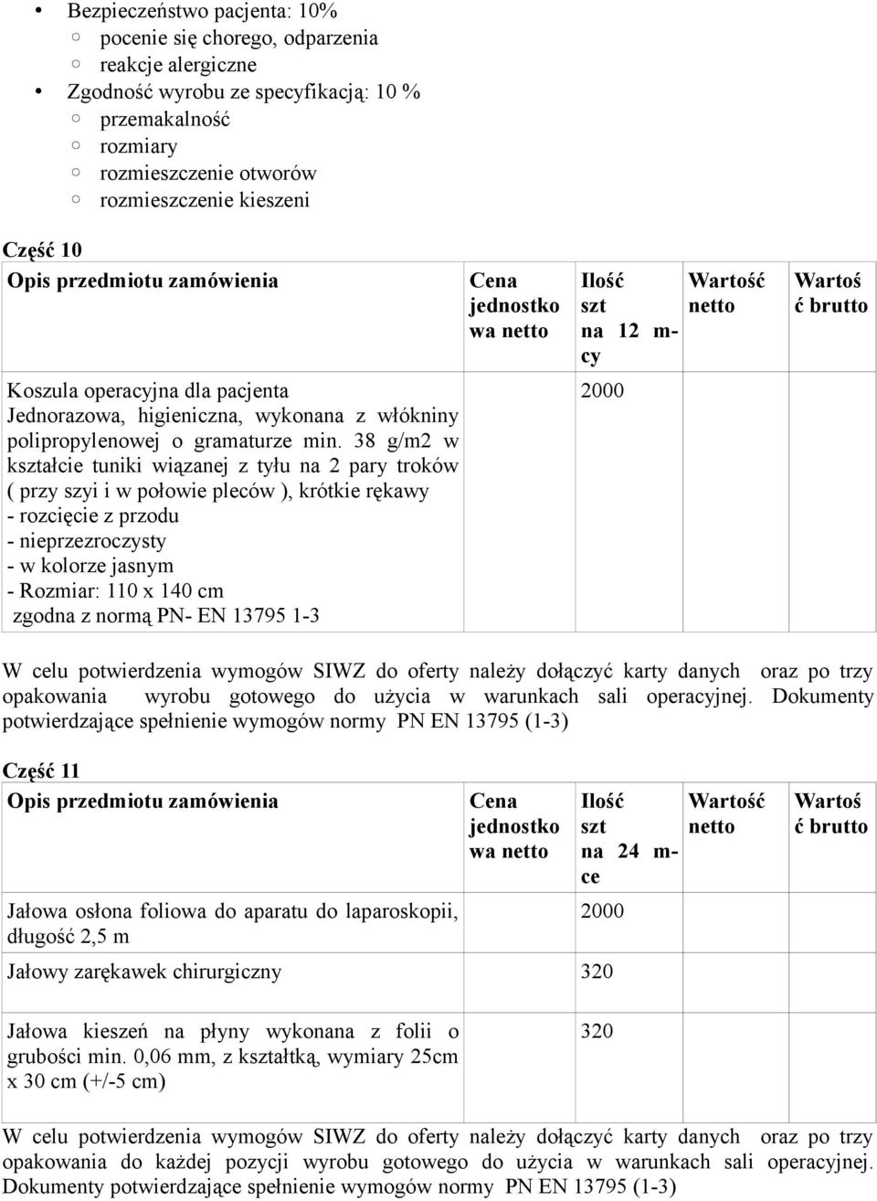 38 g/m2 w kałcie tuniki wiązanej z tyłu na 2 pary troków ( przy szyi i w połowie pleców ), krótkie rękawy - rozcięcie z przodu - nieprzezroczysty - w kolorze jasnym - Rozmiar: 110 x 140 cm zgodna z