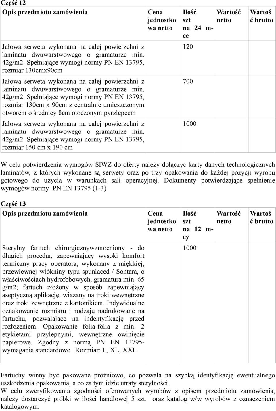 Spełniające wymogi normy PN EN 13795, rozmiar 130cm x 90cm z centralnie umieszczonym otworem o średni 8cm otoczonym pyrzlepcem Jałowa serweta wykonana na całej powierzchni z laminatu dwuwarstwowego o