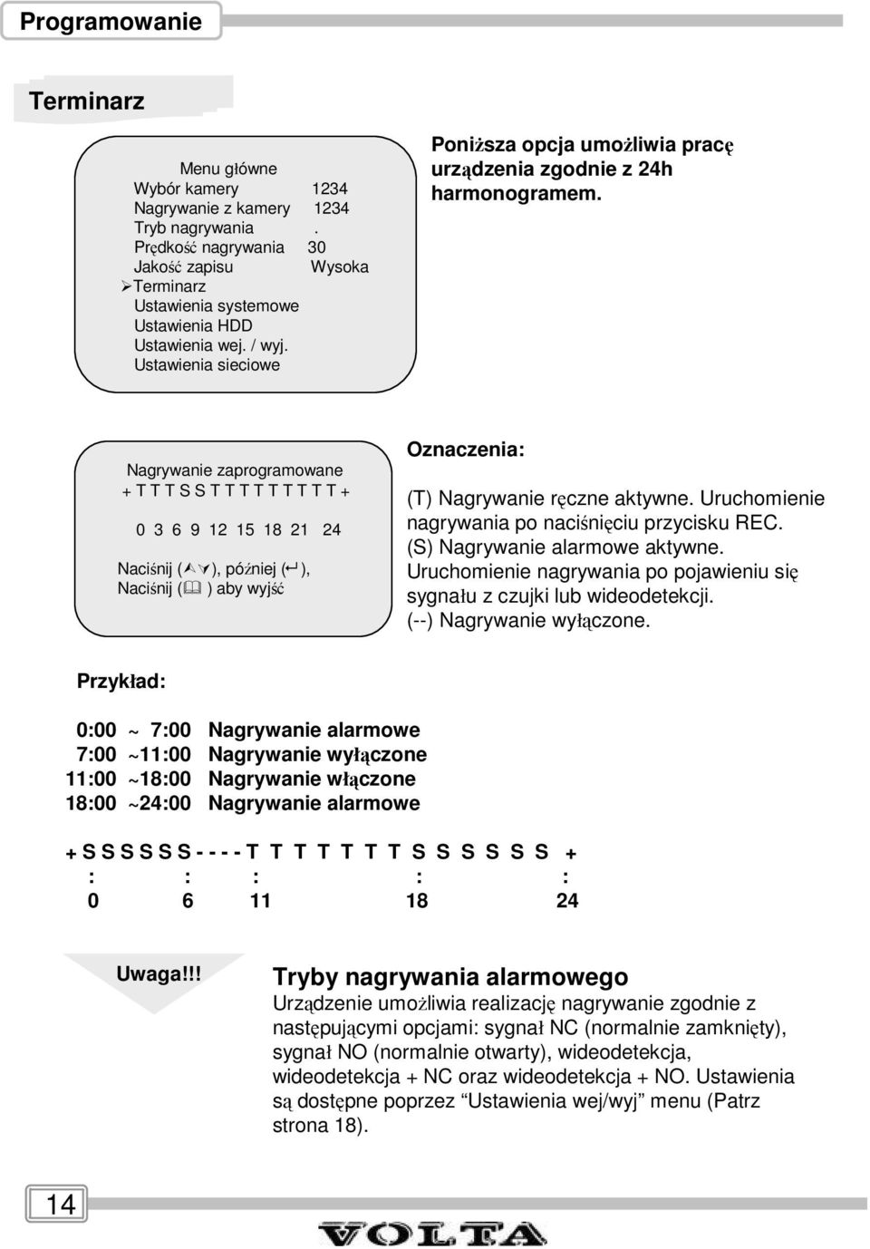 Nagrywanie zaprogramowane + T T T S S T T T T T T T T T + 0 3 6 9 12 15 18 21 24 Naciśnij ( ), później ( ), Naciśnij ( ) aby wyjść Oznaczenia: (T) Nagrywanie ręczne aktywne.