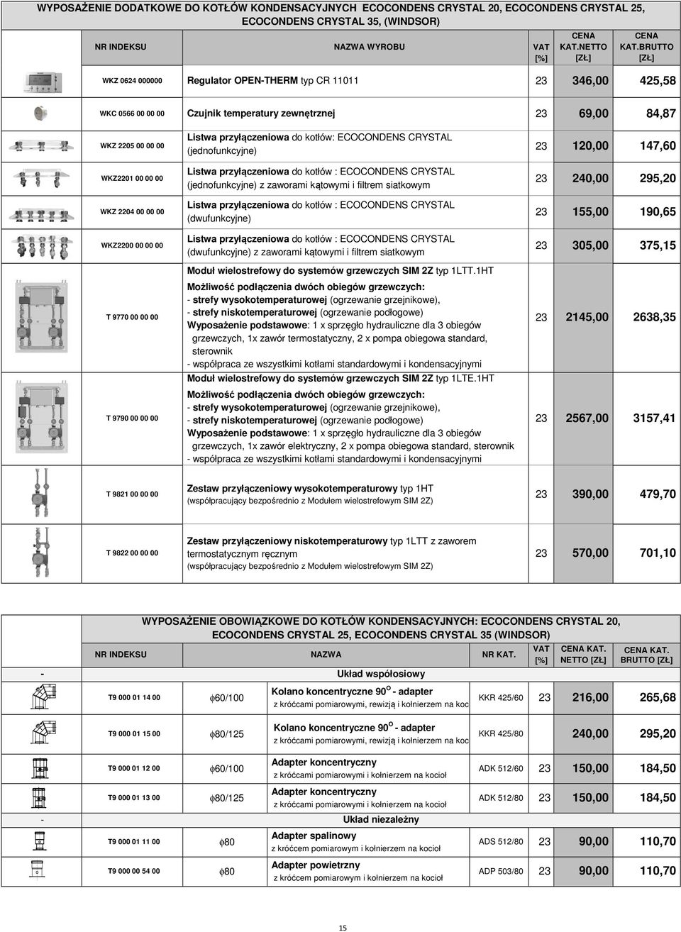 00 00 00 T 9770 00 00 00 T 9790 00 00 00 Listwa przyłączeniowa do kotłów: ECOCONDENS CRYSTAL (jednofunkcyjne) Listwa przyłączeniowa do kotłów : ECOCONDENS CRYSTAL (jednofunkcyjne) z zaworami kątowymi