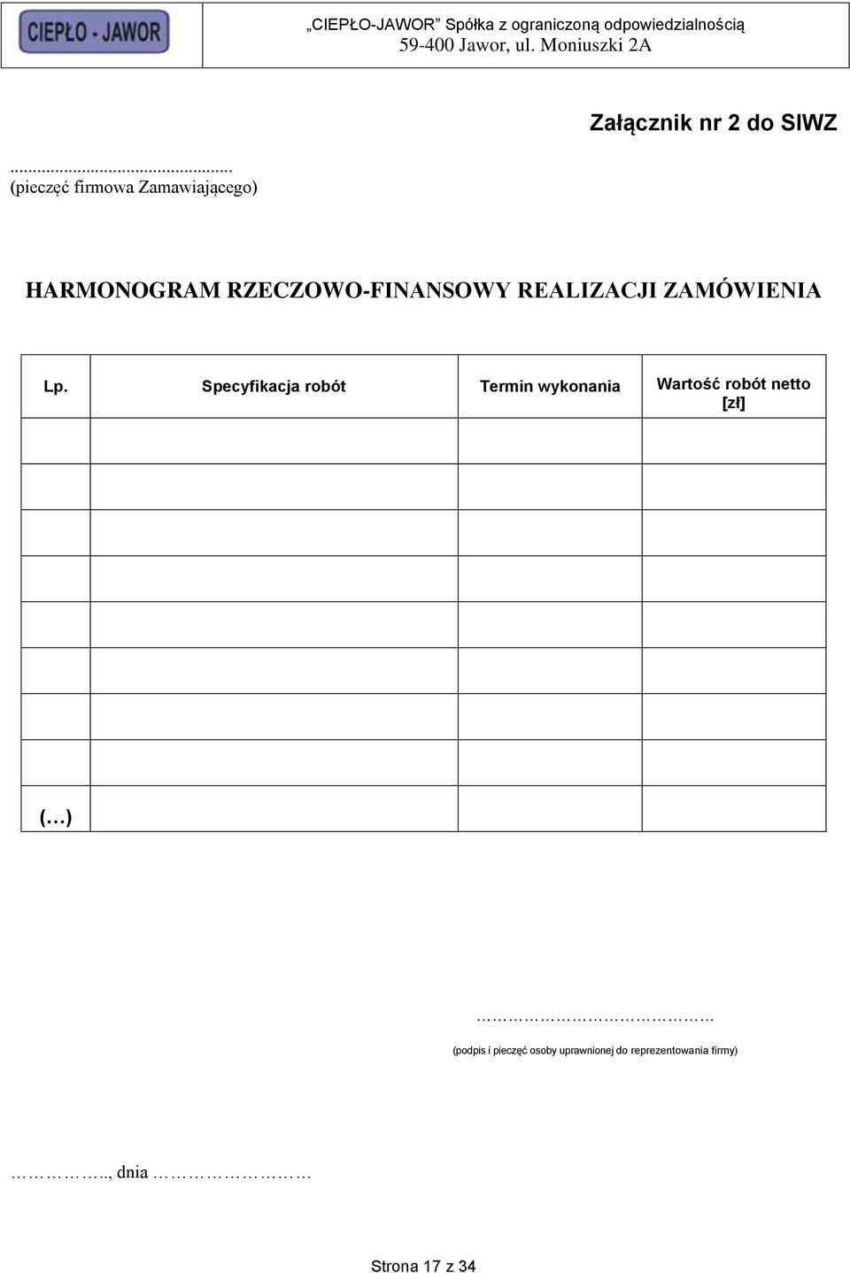 REALIZACJI ZAMÓWIENIA Lp.