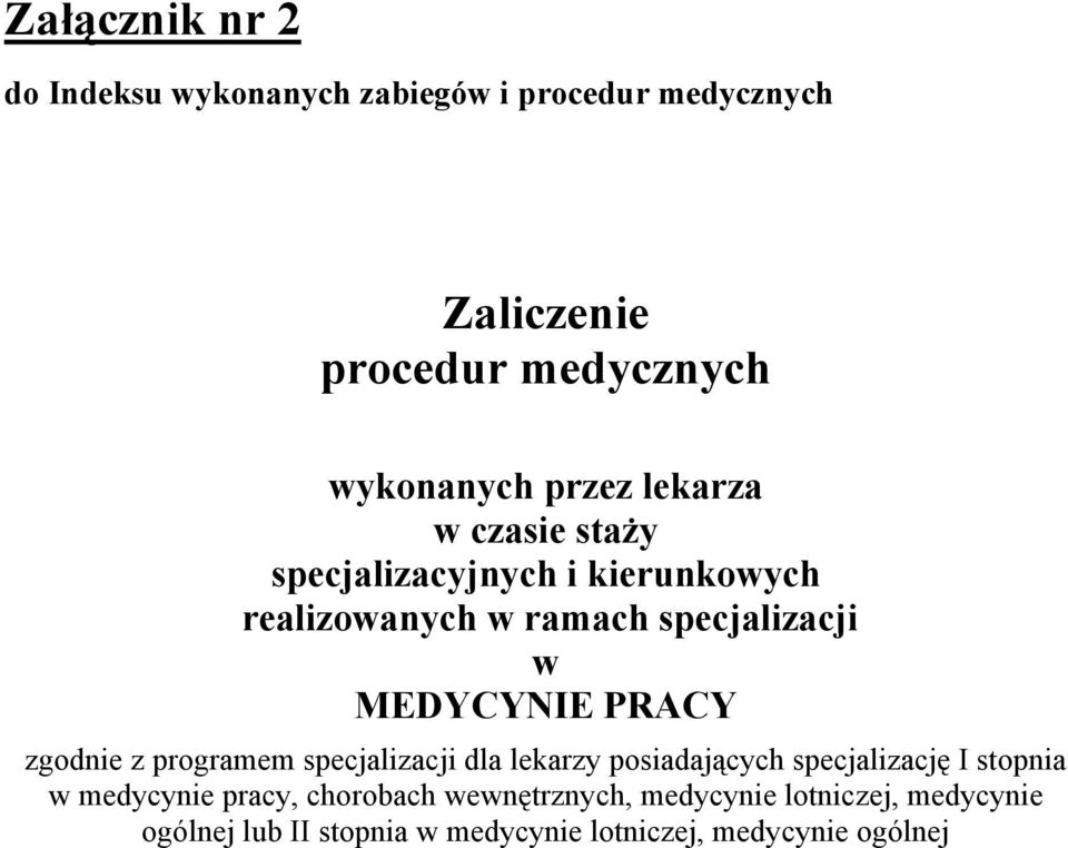 specjalizacyjnych i kierunkowych realizowanych w ramach specjalizacji w