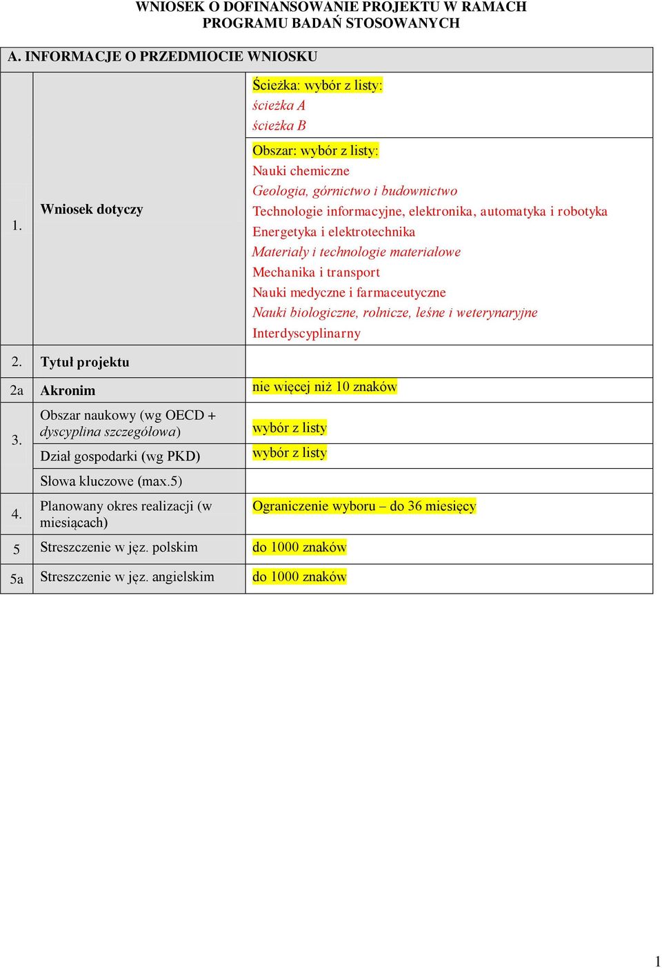 Energetyka i elektrotechnika Materiały i technologie materiałowe Mechanika i transport Nauki medyczne i farmaceutyczne Nauki biologiczne, rolnicze, leśne i weterynaryjne Interdyscyplinarny 2.