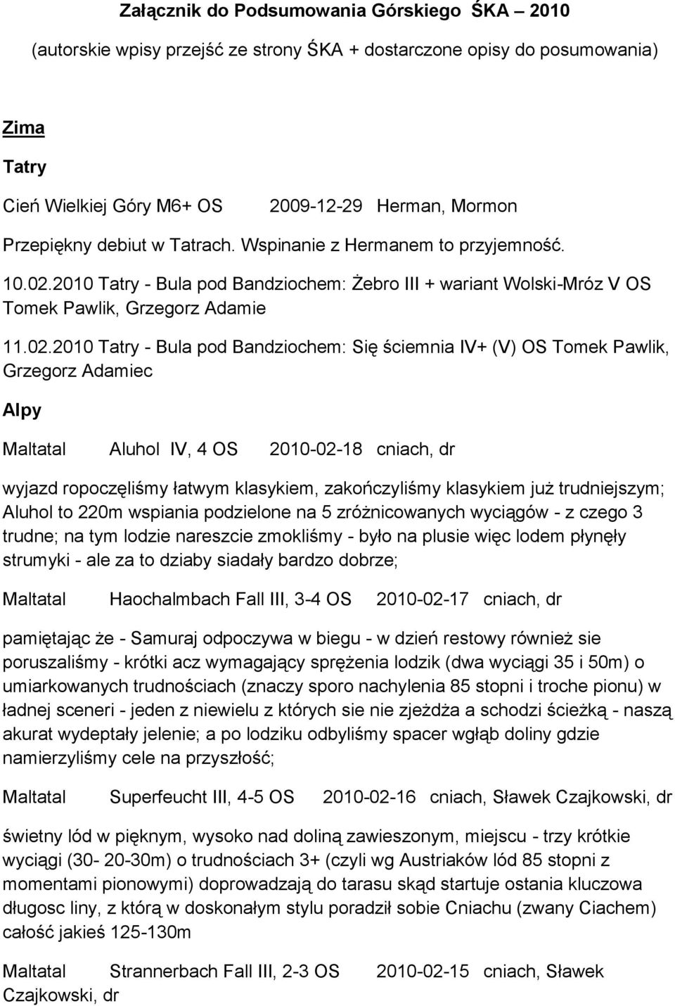 2010 Tatry - Bula pod Bandziochem: Żebro III + wariant Wolski-Mróz V OS Tomek Pawlik, Grzegorz Adamie 11.02.