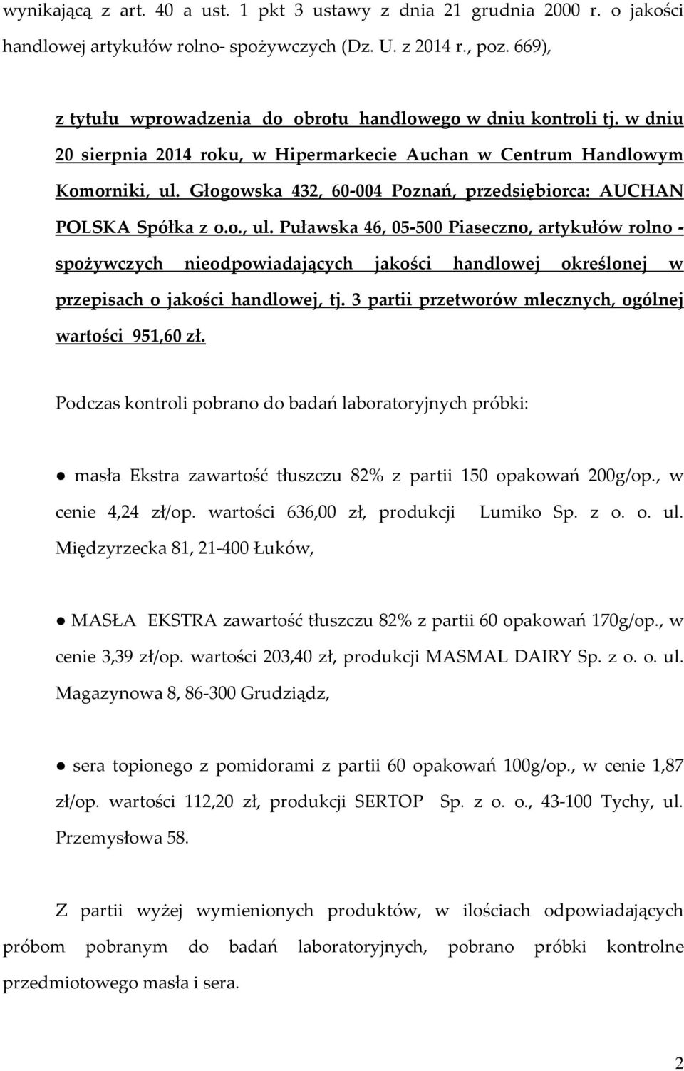 Głogowska 432, 60-004 Poznań, przedsiębiorca: AUCHAN POLSKA Spółka z o.o., ul.