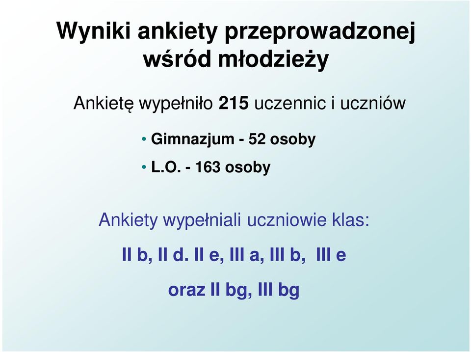 L.O. - 163 osoby Ankiety wype niali uczniowie klas: