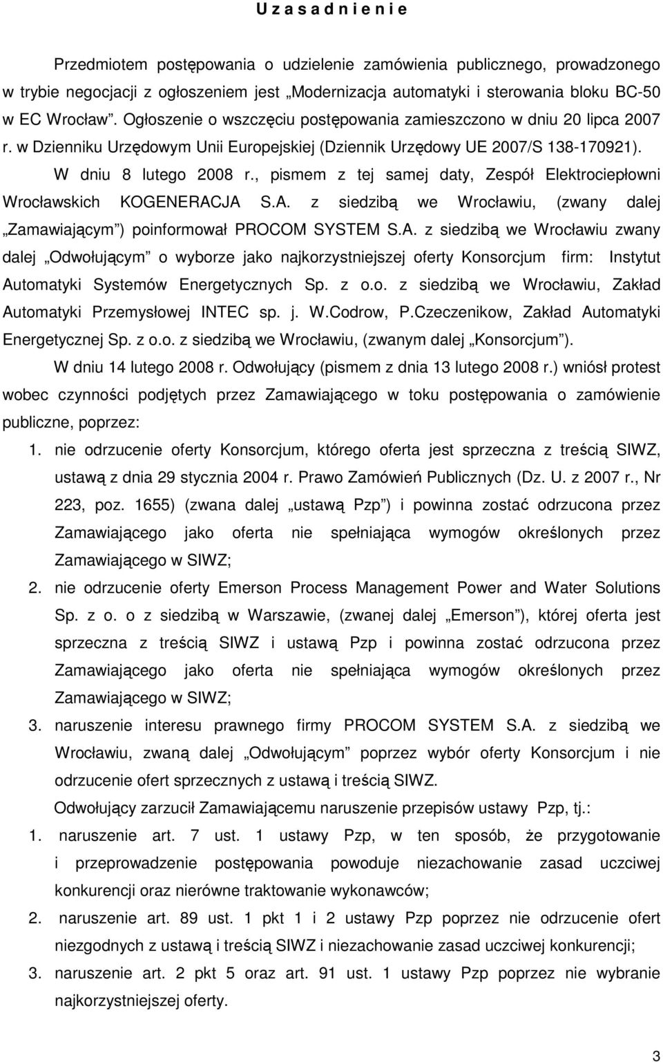 , pismem z tej samej daty, Zespół Elektrociepłowni Wrocławskich KOGENERAC