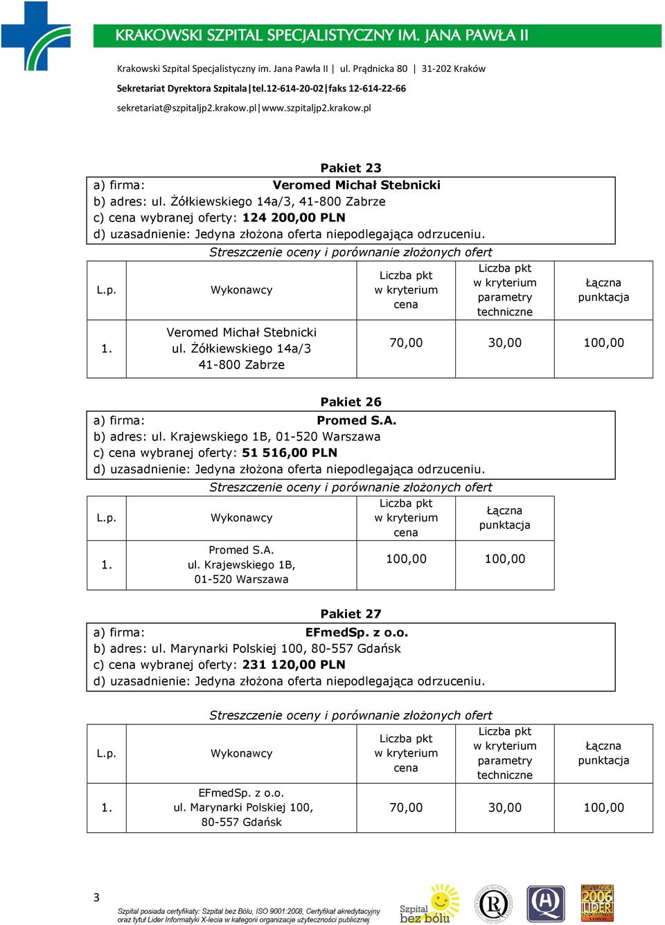 Żółkiewskiego 14a/3 41-800 Zabrze Pakiet 26 a) firma: Promed S.A. b) adres: ul.