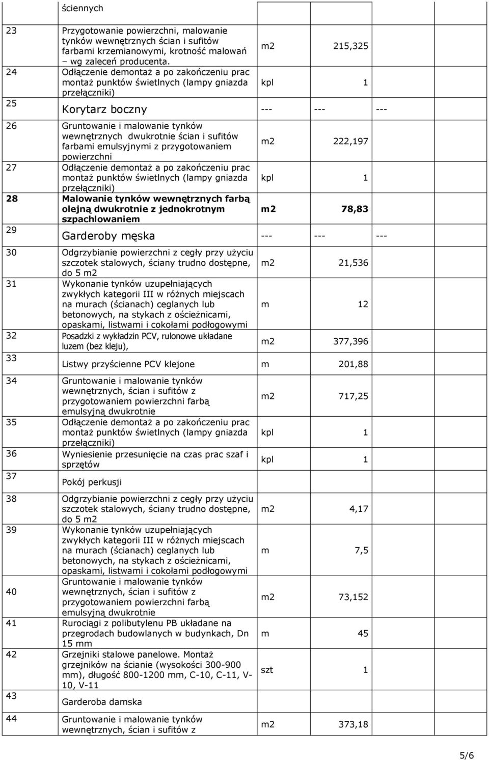 emulsyjnymi z przygotowaniem m2 222,197 powierzchni 27 Odłączenie demontaż a po zakończeniu prac montaż punktów świetlnych (lampy gniazda 28 Malowanie tynków wewnętrznych farbą olejną dwukrotnie z