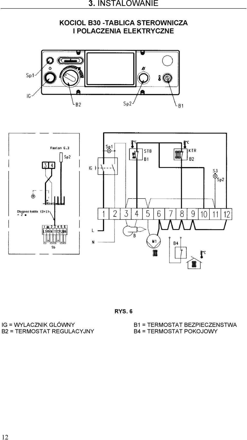 6 IG = WYLACZNIK GLÓWNY B2 = TERMOSTAT