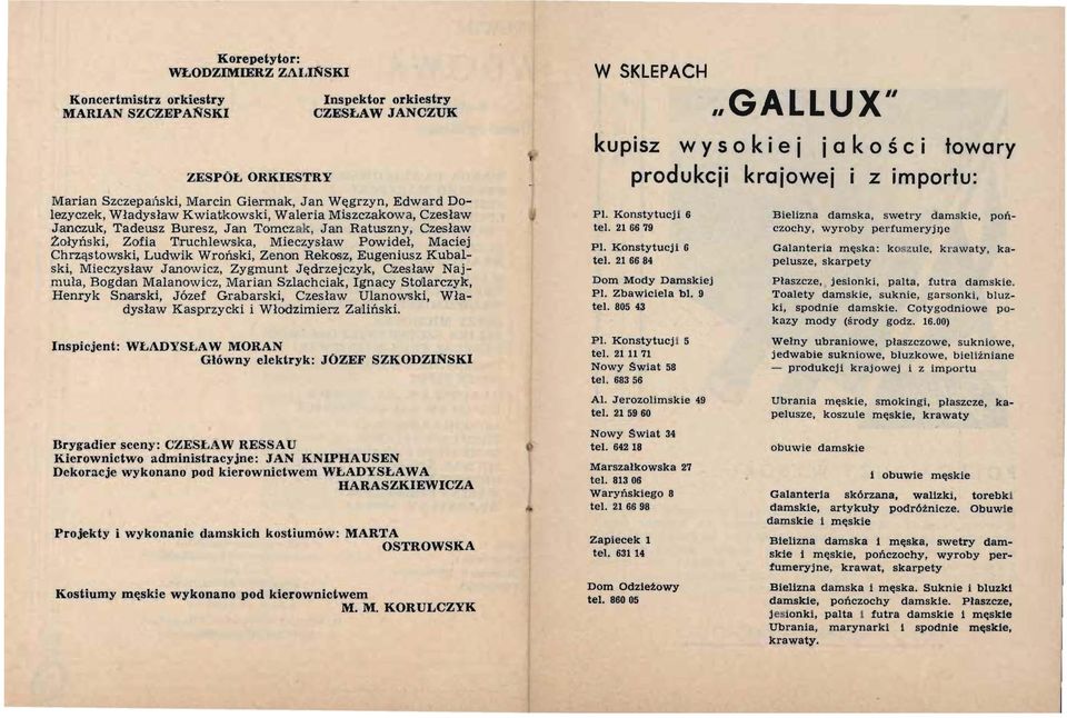Buresz, Jan Tomczak, Jan Ratuszny, Czesław żołyński, Zofia Truchlewska, Mieczysław Powideł, Maciej Chrząstowski, Ludwik Wroński, Zenon Rekosz, Eugeniusz Kubalski, Mieczysław Janowicz.