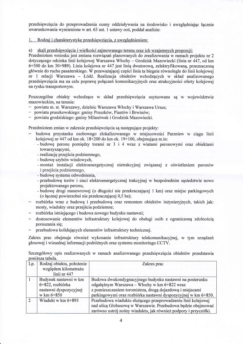 nr 2 dotycz4cego odcinka linii kolejowej Warszawa Wlochy - Grodzisk Mazowiecki (linia nr 447, od km 6+500 do km 30+989).