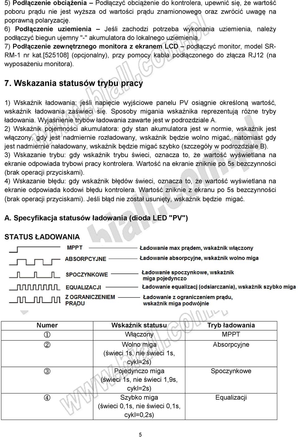 7) Podłączenie zewnętrznego monitora z ekranem LCD podłączyć monitor, model SR- RM-1 nr kat.[525108] (opcjonalny), przy pomocy kabla podłączonego do złącza RJ12 (na wyposażeniu monitora). 7.