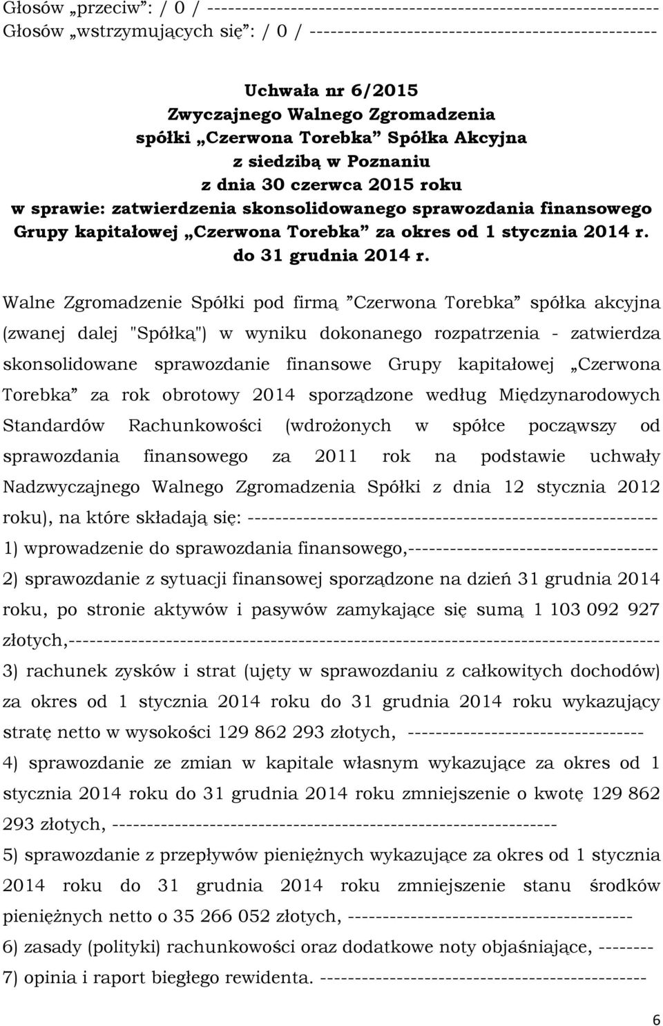 kapitałowej Czerwona Torebka za okres od 1 stycznia 2014 r. do 31 grudnia 2014 r.