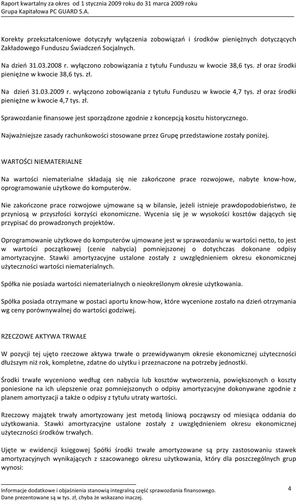 wyłączonozobowiązaniaztytułuFunduszuwkwocie38,6tys.złorazśrodki pieniężnewkwocie38,6tys.zł. Na dzień 31.03.2009 r. wyłączono zobowiązania z tytułu Funduszu w kwocie 4,7 tys.