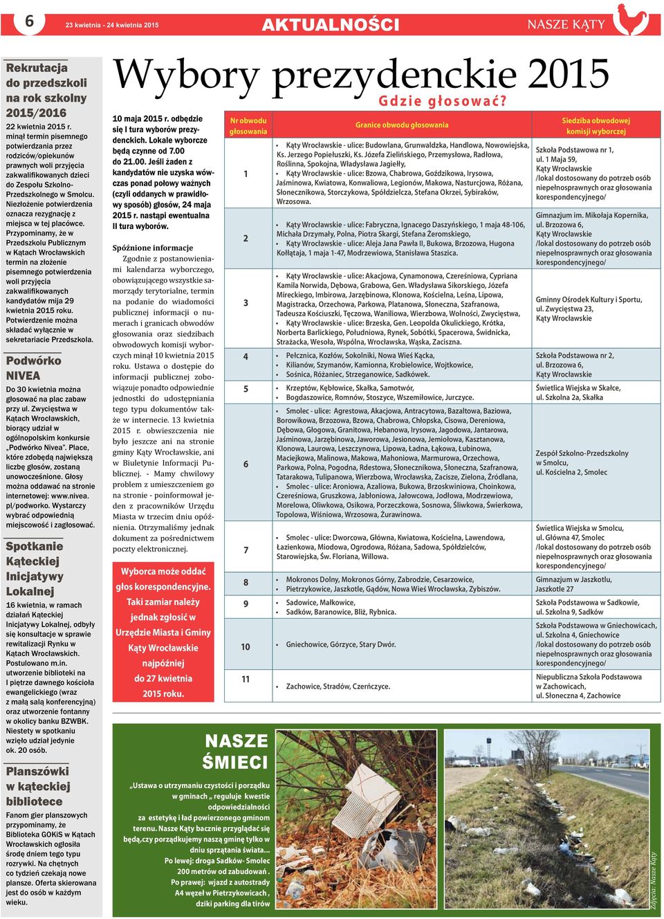 Nr obwodu głosowania 1 2 Granice obwodu głosowania Kąty Wrocławskie - ulice: Budowlana, Grunwaldzka, Handlowa, Nowowiejska, Ks. Jerzego Popiełuszki, Ks.