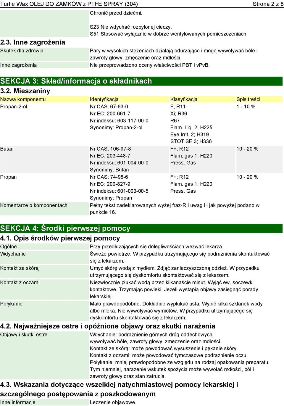 Nie przeprowadzono oceny właściwości PBT i vpvb. SEKCJA 3: Skład/informacja o składnikach 3.2.
