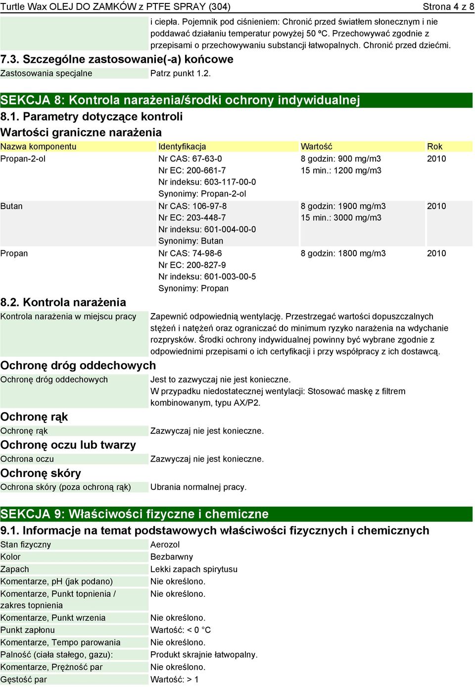 SEKCJA 8: Kontrola narażenia/środki ochrony indywidualnej 8.1.