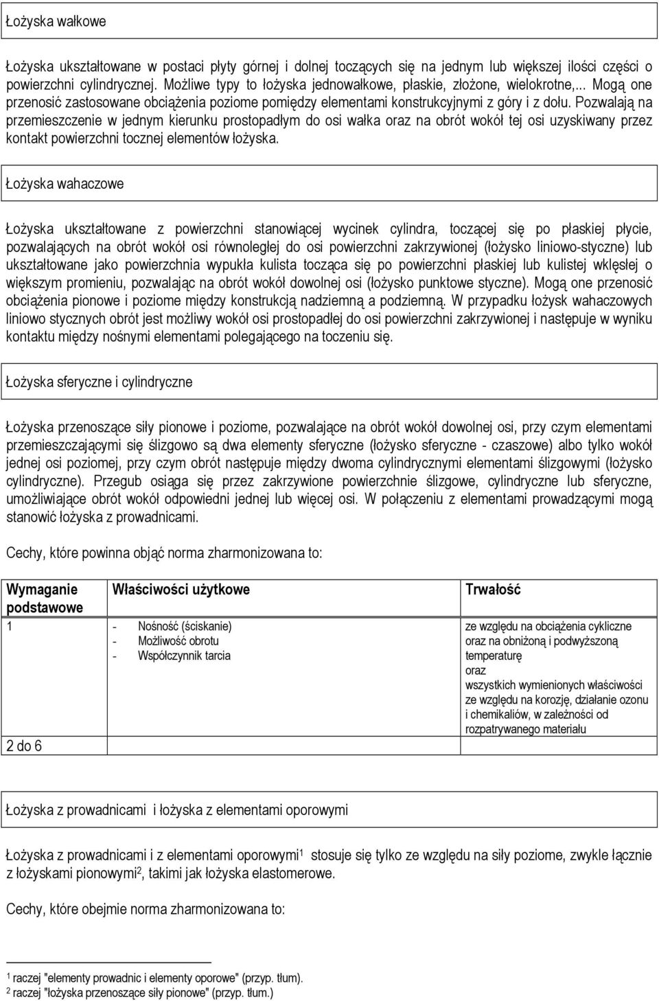 Pozwalają na przemieszczenie w jednym kierunku prostopadłym do osi wałka na obrót wokół tej osi uzyskiwany przez kontakt powierzchni tocznej elementów łoŝyska.