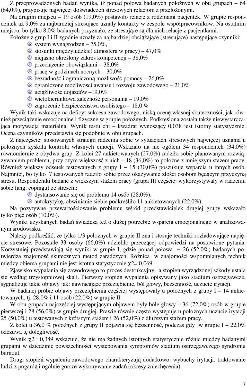 Na ostatnim miejscu, bo tylko 8,0% badanych przyznało, że stresujące są dla nich relacje z pacjentkami.