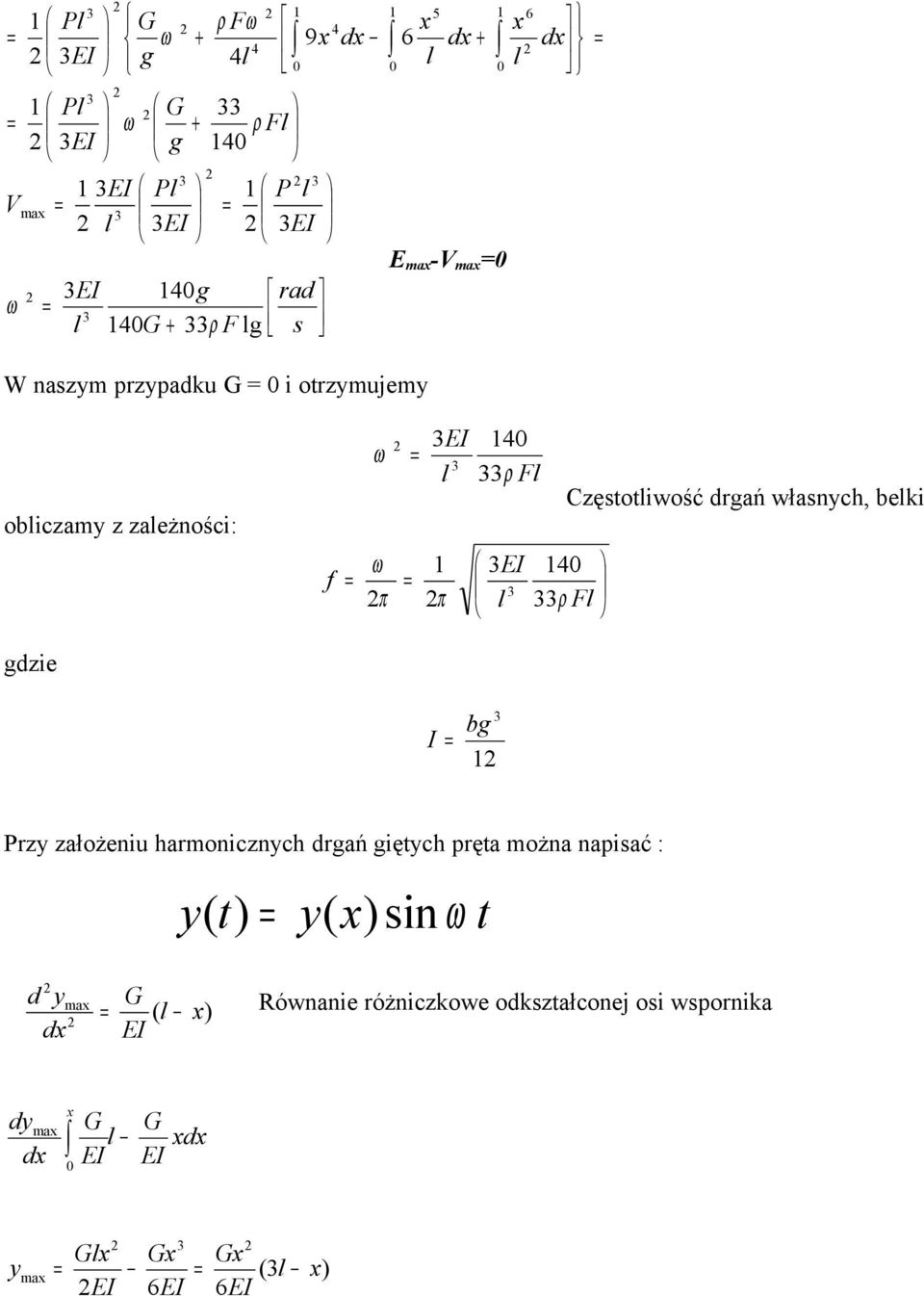 π EI 4 ρ F dzie I b Przy założeniu harmonicznych drań iętych pręta można napisać : y( t) y( x)sin ω t