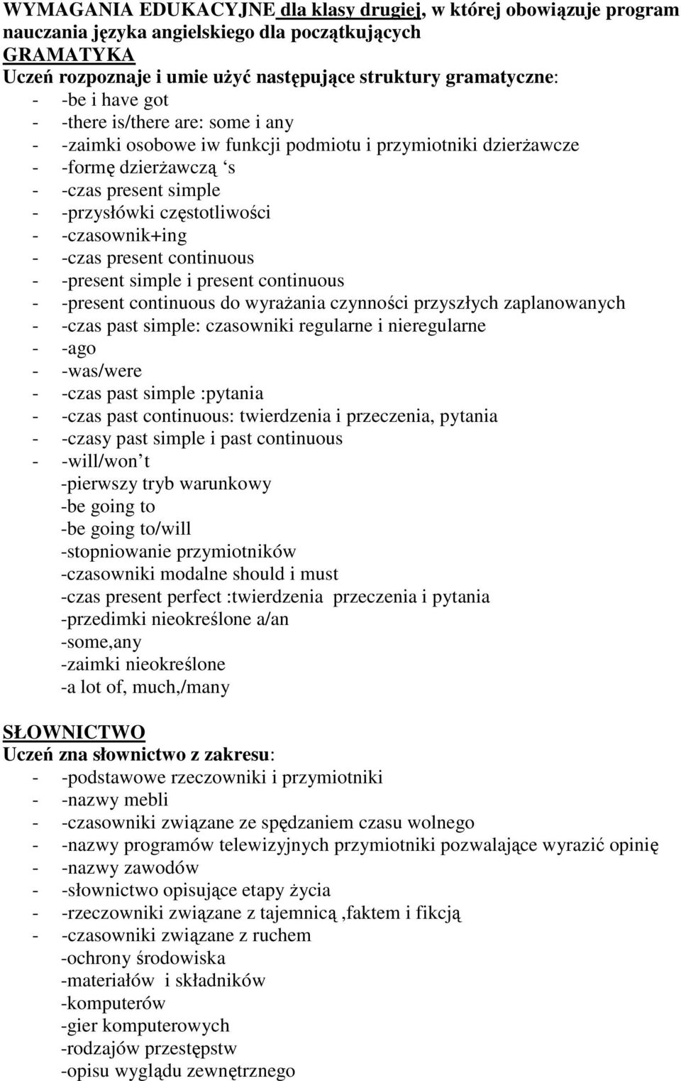 - -czas present continuous - -present simple i present continuous - -present continuous do wyrażania czynności przyszłych zaplanowanych - -czas past simple: czasowniki regularne i nieregularne - -ago