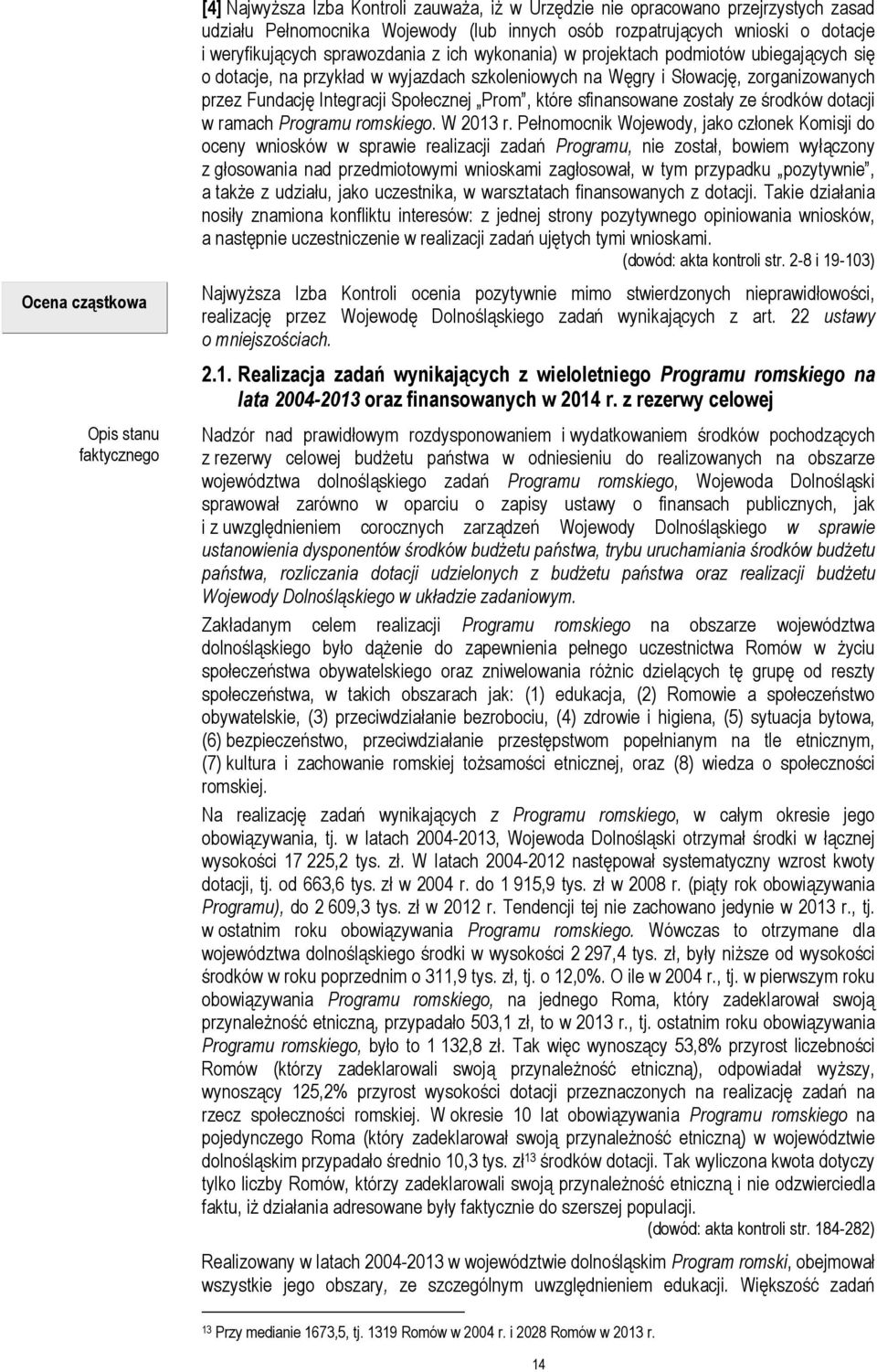 Integracji Społecznej Prom, które sfinansowane zostały ze środków dotacji w ramach Programu romskiego. W 2013 r.