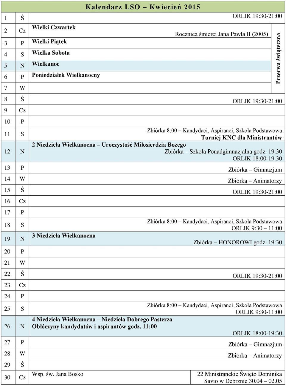 Zbiórka Szkoła Ponadgimnazjalna godz.