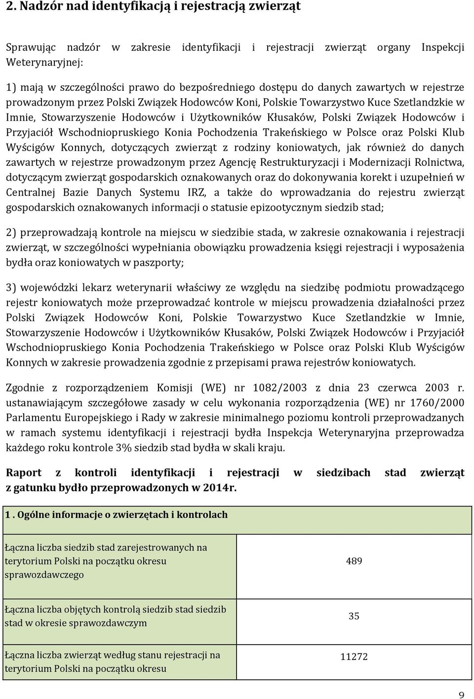 Hodowców i Przyjaciół Wschodniopruskiego Konia Pochodzenia Trakeńskiego w Polsce oraz Polski Klub Wyścigów Konnych, dotyczących zwierząt z rodziny koniowatych, jak również do danych zawartych w