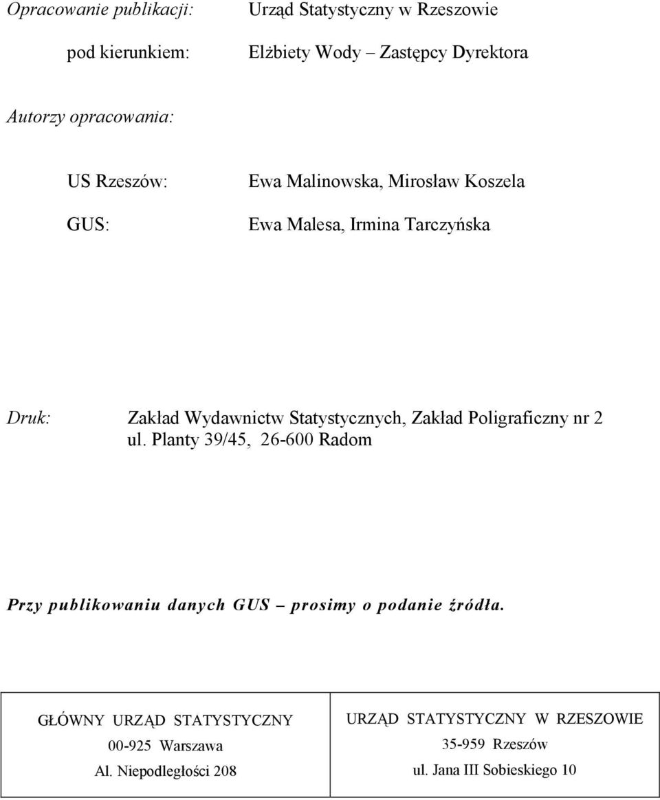 Zakład Poligraficzny nr 2 ul. Planty 39/45, 26-600 Radom Przy pulikowaniu danych GUS prosimy o podanie źródła.
