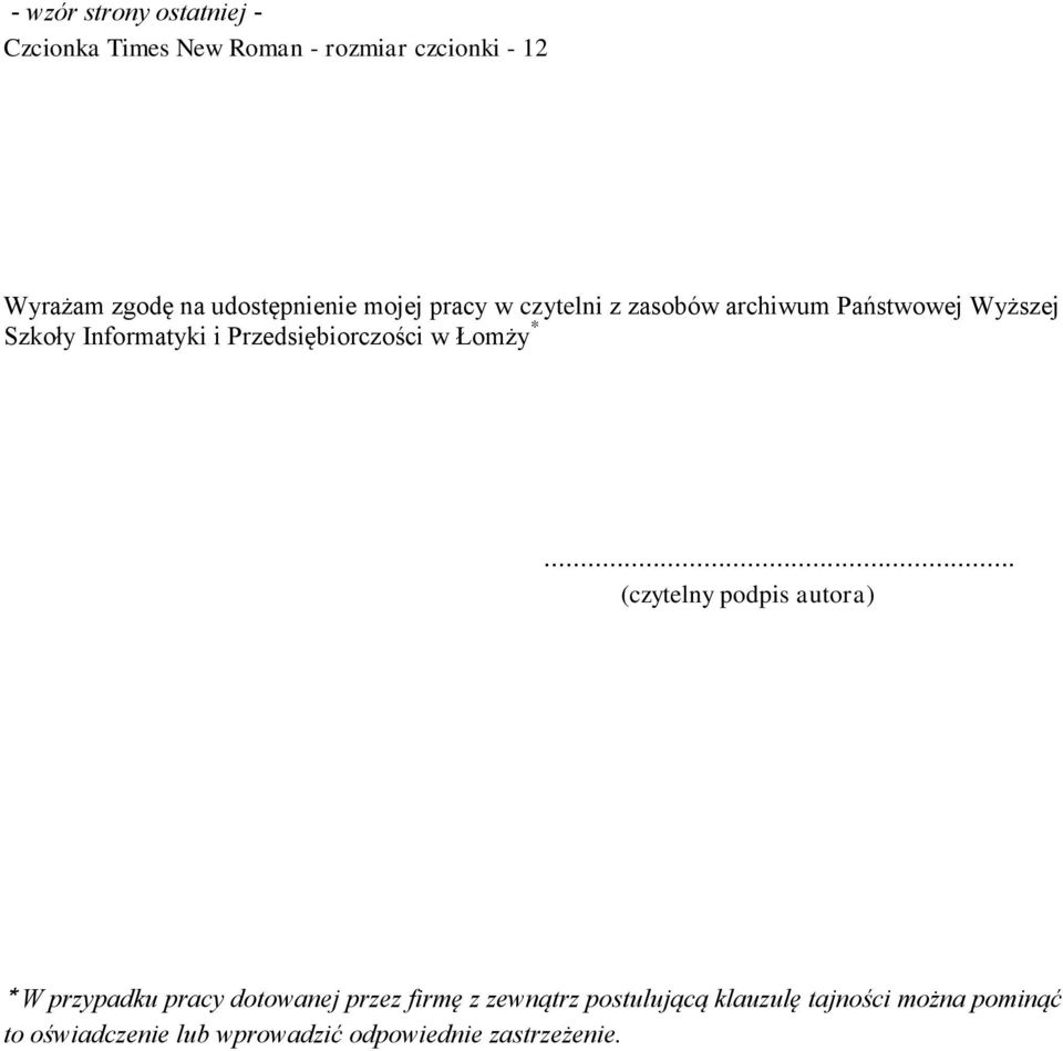 Przedsiębiorczości w Łomży *.