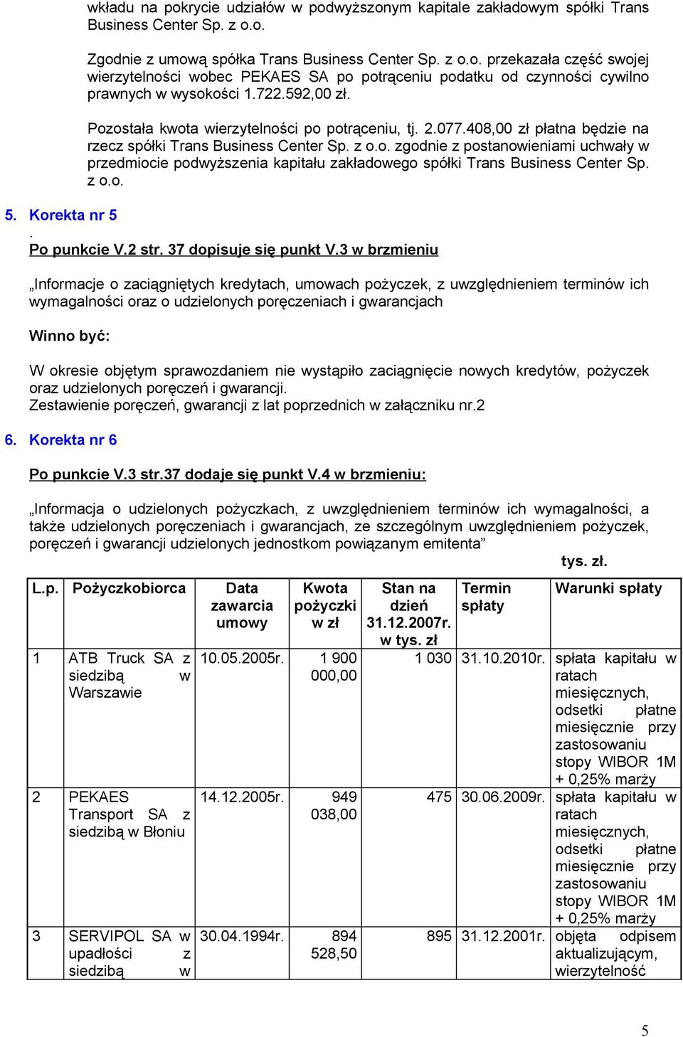 z o.o. 5. Korekta nr 5. Po punkcie V.2 str. 37 dopisuje się punkt V.