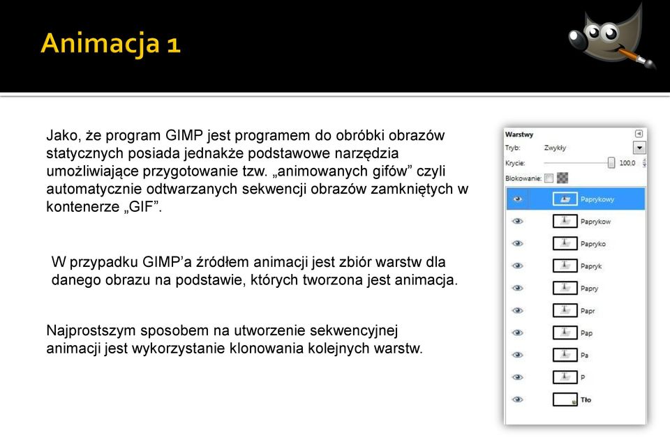 animowanych gifów czyli automatycznie odtwarzanych sekwencji obrazów zamkniętych w kontenerze GIF.