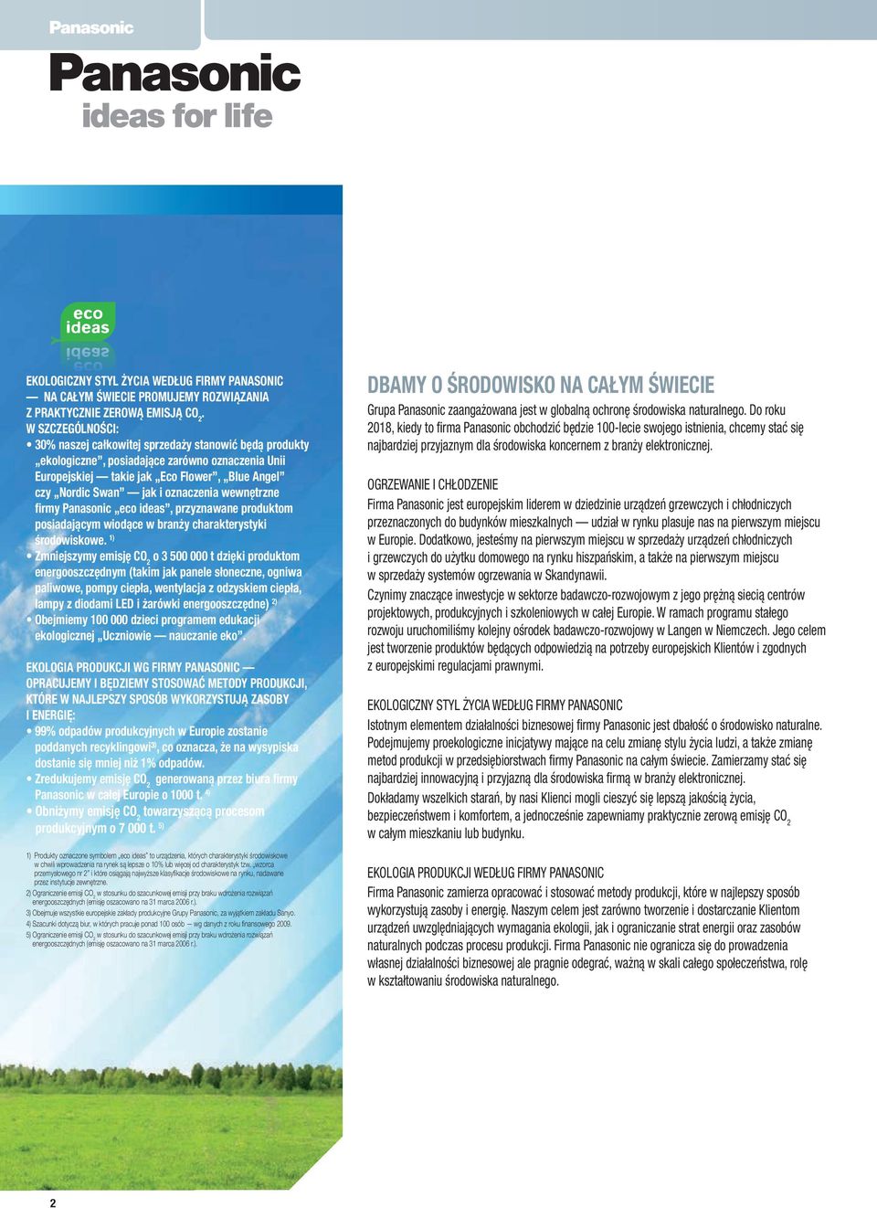 wewnętrzne firmy Panasonic eco ideas, przyznawane produktom posiadającym wiodące w branży charakterystyki środowiskowe.