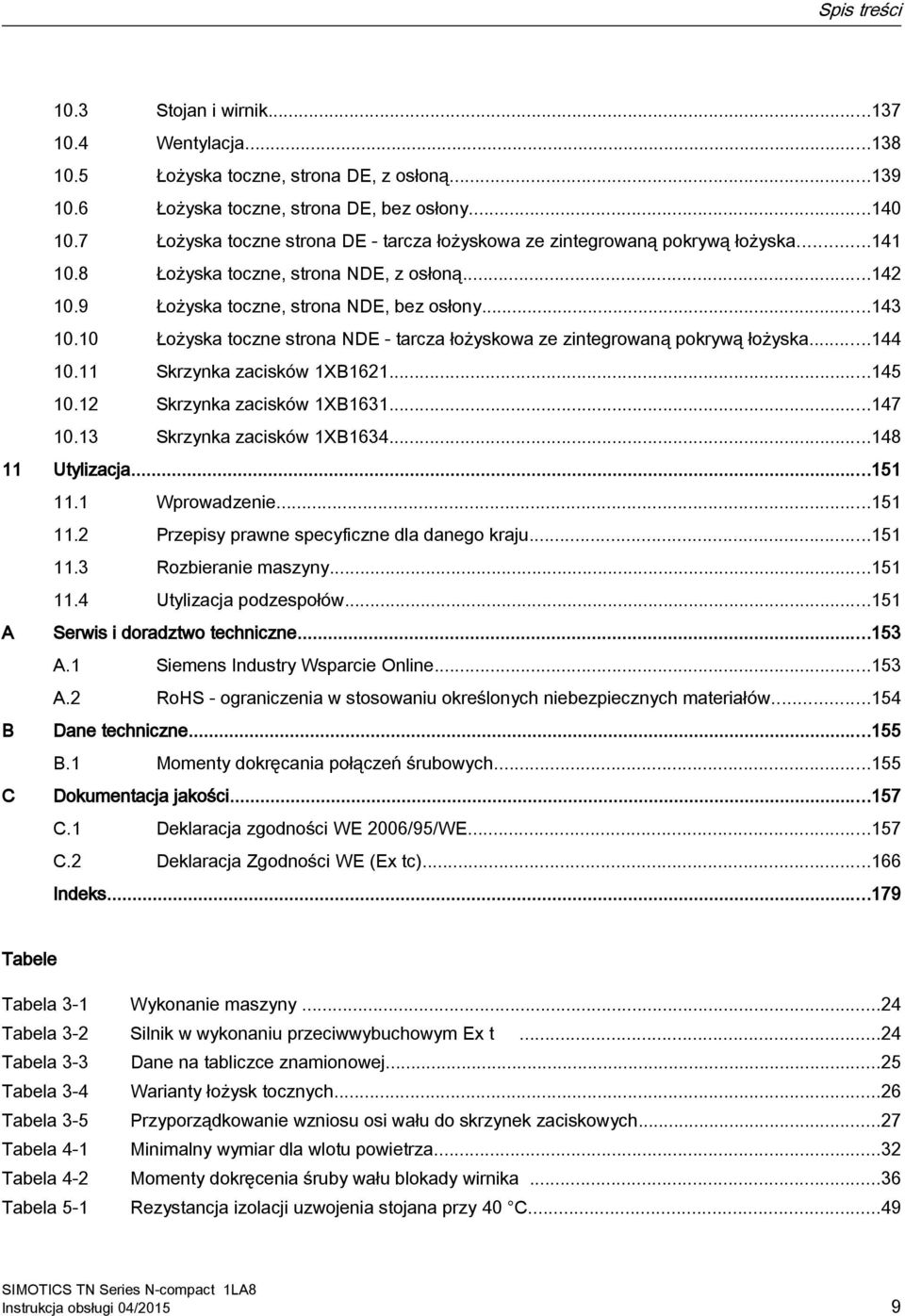 10 Łożyska toczne strona NDE - tarcza łożyskowa ze zintegrowaną pokrywą łożyska...144 10.11 Skrzynka zacisków 1XB1621...145 10.12 Skrzynka zacisków 1XB1631...147 10.13 Skrzynka zacisków 1XB1634.