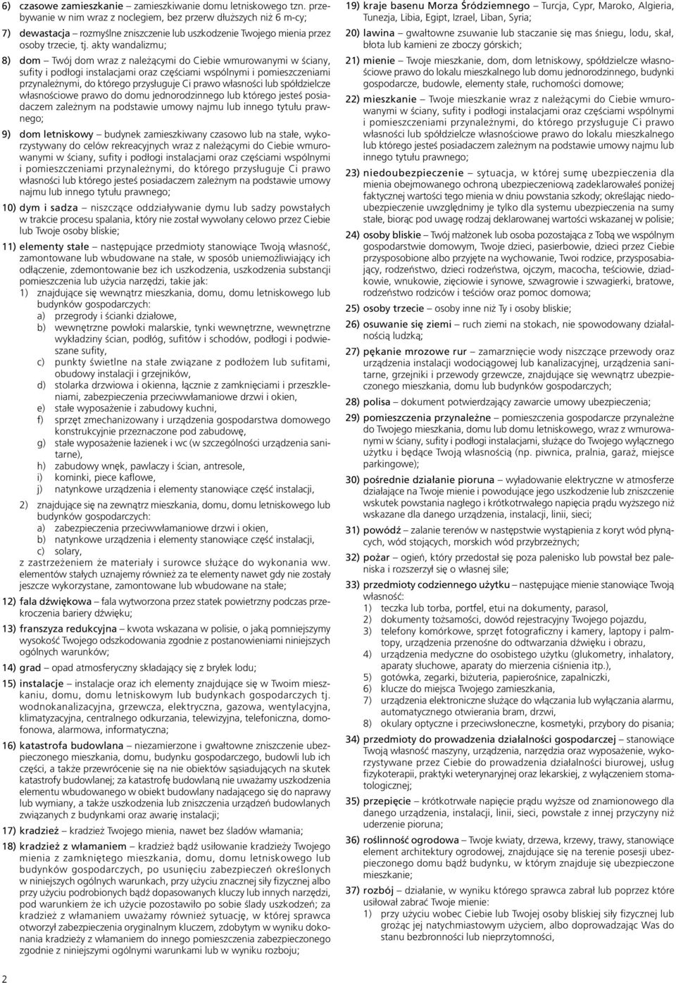 akty wandalizmu; 8) dom Twój dom wraz z należącymi do Ciebie wmurowanymi w ściany, sufity i podłogi instalacjami oraz częściami wspólnymi i pomieszczeniami przynależnymi, do którego przysługuje Ci
