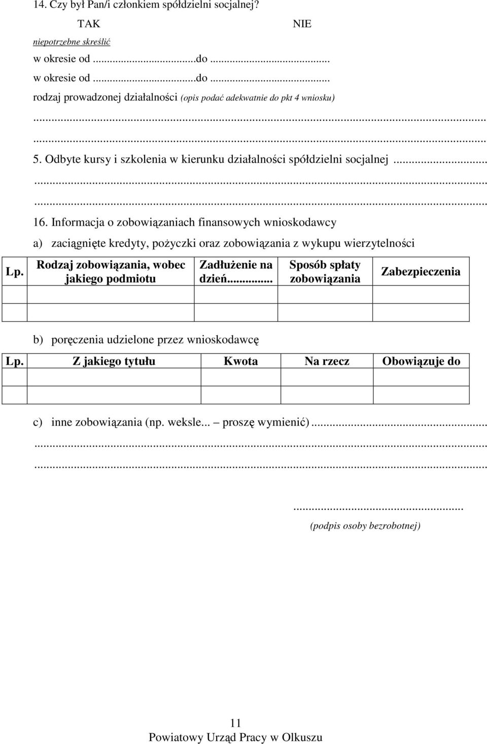 Informacja o zobowiązaniach finansowych wnioskodawcy a) zaciągnięte kredyty, poŝyczki oraz zobowiązania z wykupu wierzytelności Rodzaj zobowiązania, wobec jakiego podmiotu