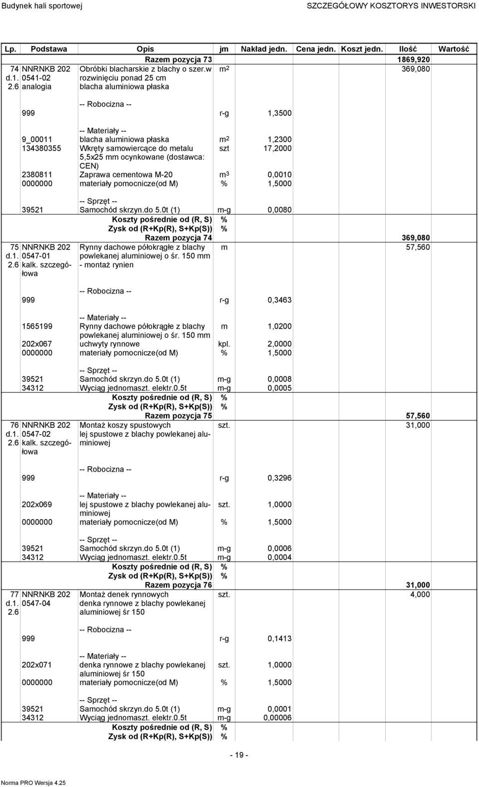 (dostawca: CEN) 2380811 Zaprawa cementowa M-20 m 3 0,0010 39521 Samochód skrzyn.do 5.0t (1) m-g 0,0080 75 NNRNKB 202 d.1. 0547-01 2.6 kalk.