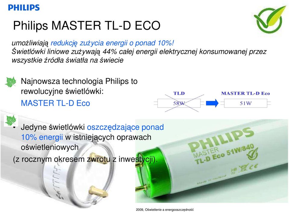 światła na świecie Najnowsza technologia Philips to rewolucyjne świetlówki: MASTER TL-D Eco