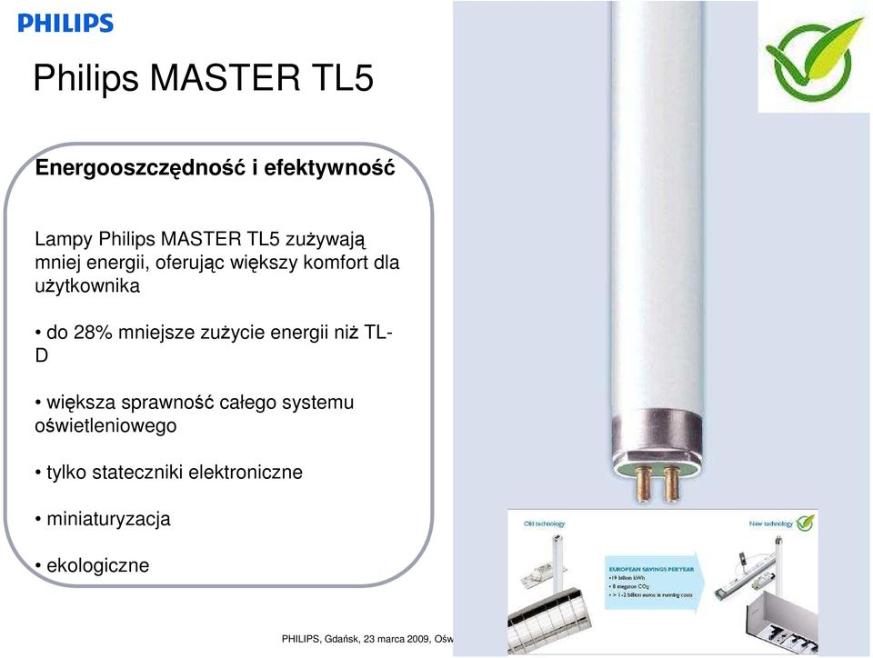 28% mniejsze zuŝycie energii niŝ TL- D większa sprawność całego systemu