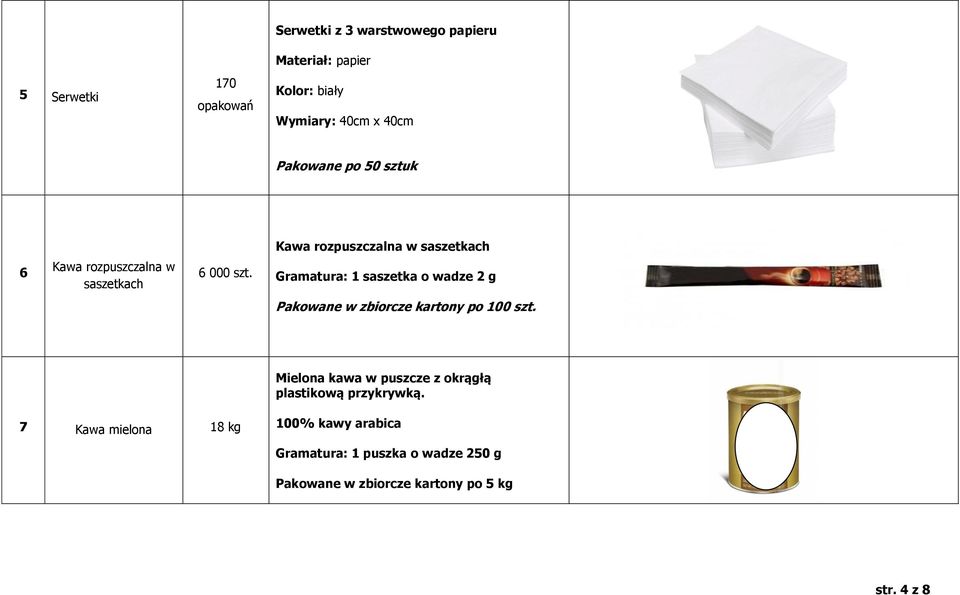 Gramatura: 1 saszetka o wadze 2 g Pakowane w zbiorcze kartony po 100 szt.