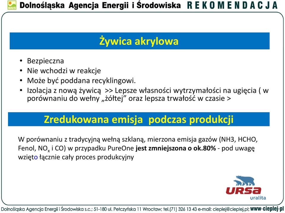 lepsza trwałość w czasie > Zredukowana emisja podczas produkcji W porównaniu z tradycyjną wełną szklaną,