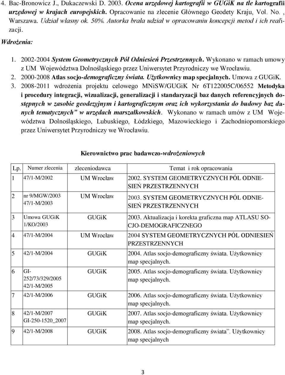 Wykonano w ramach umowy z UM Województwa Dolnośląskiego przez Uniwersytet Przyrodniczy we Wrocławiu. 2. 2000-2008 Atlas socjo-demograficzny świata. Użytkownicy Umowa z. 3.