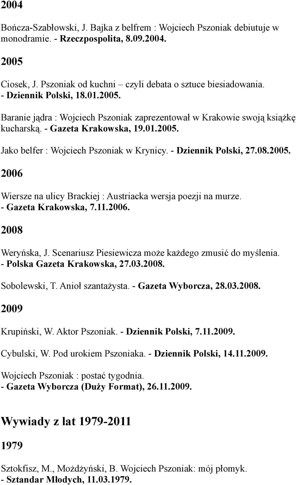 - Dziennik Polski, 27.08.2005. 2006 Wiersze na ulicy Brackiej : Austriacka wersja poezji na murze. - Gazeta Krakowska, 7.11.2006. 2008 Weryńska, J.