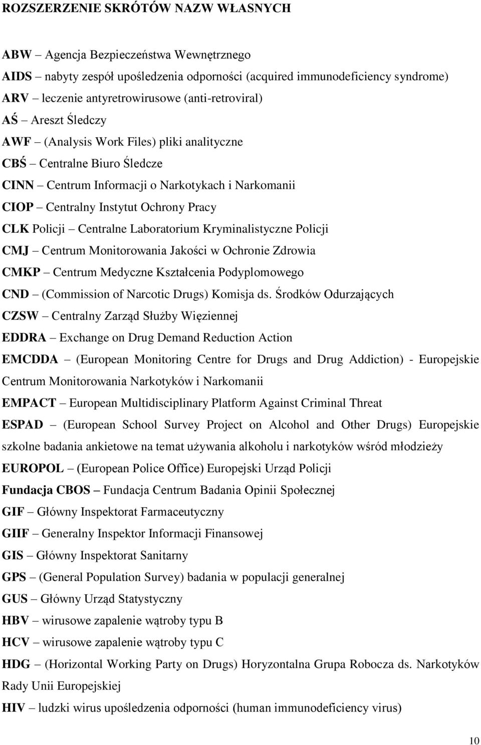 CLK Policji Centralne Laboratorium Kryminalistyczne Policji CMJ Centrum Monitorowania Jakości w Ochronie Zdrowia CMKP Centrum Medyczne Kształcenia Podyplomowego CND (Commission of Narcotic Drugs)